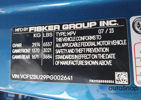 2023 Fisker Ocean One from USA, damaged, VIN VCF1ZBU29PG002641